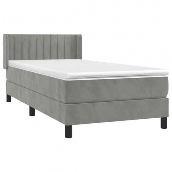 Cadre de lit et matelas Gris clair 100x200cm Velours