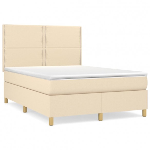 Cadre de lit avec matelas Crème 140x190 cm Tissu