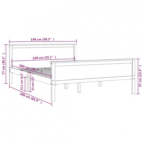 Cadre de lit Bois de pin massif 140x200 cm