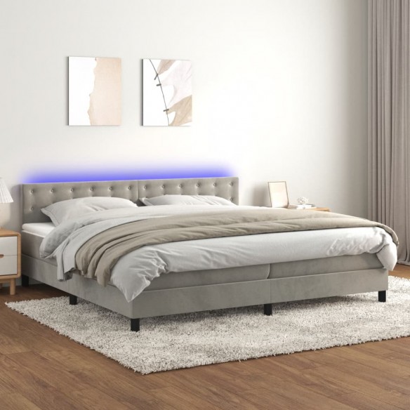 Cadre de lit matelas et LED Gris clair 200x200 cm