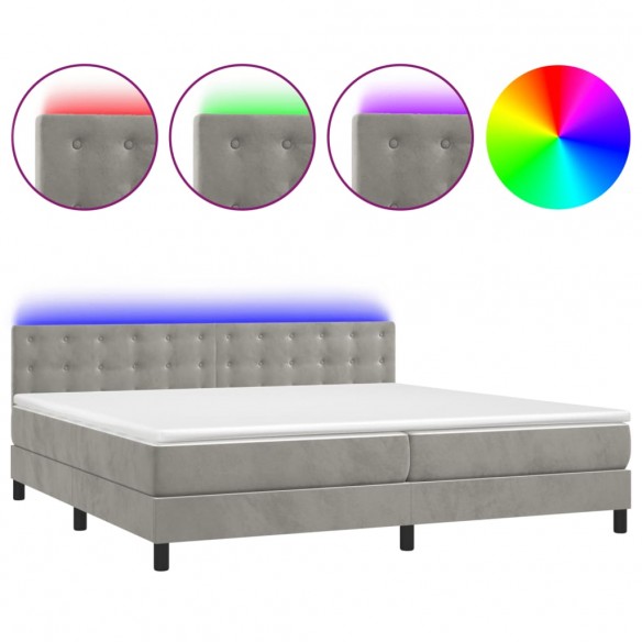 Cadre de lit matelas et LED Gris clair 200x200 cm