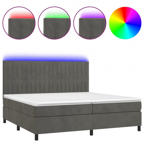 Cadre de lit matelas et LED Gris foncé 200x200 cm