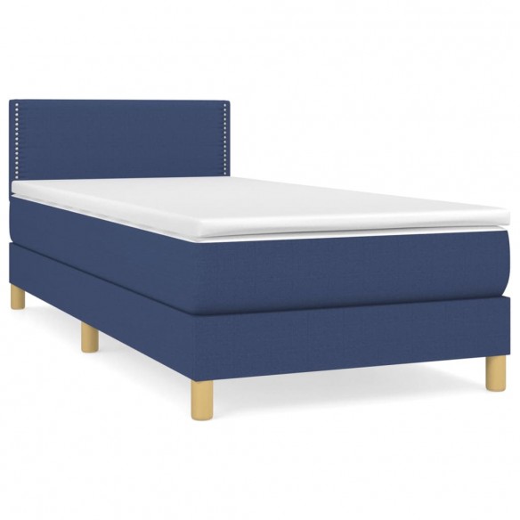 Cadre de lit avec matelas Bleu 90x190 cm Tissu