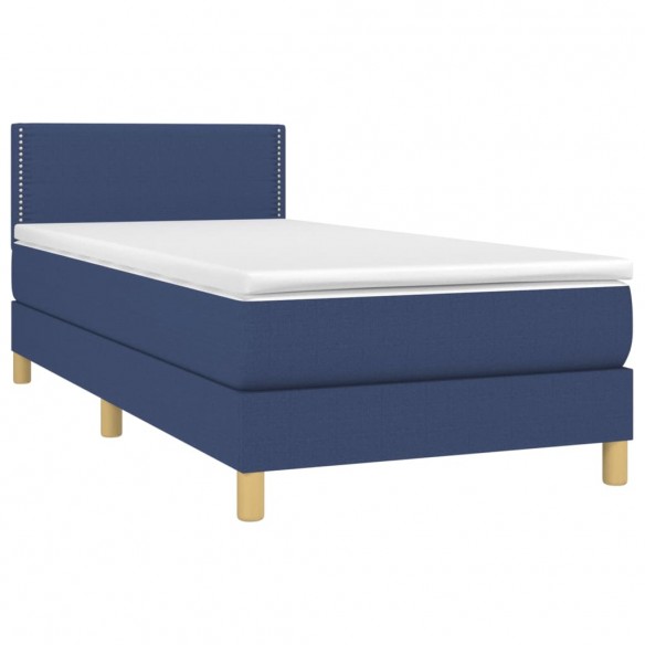 Cadre de lit avec matelas Bleu 90x190 cm Tissu