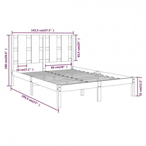 Cadre de lit Gris Bois de pin massif 140x190 cm