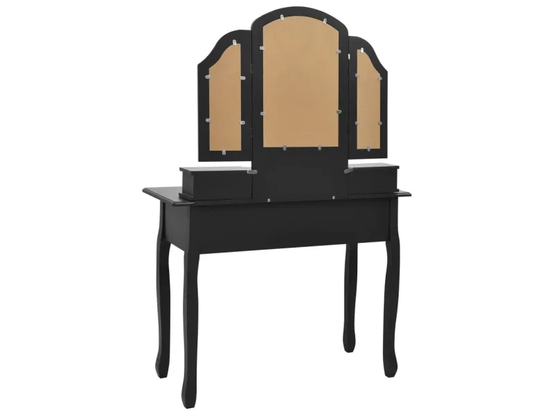 Ensemble de coiffeuse et tabouret Noir 100x40x146 cm Paulownia