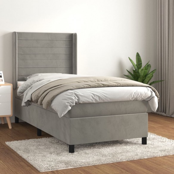 Cadre de lit et matelas Gris clair 80x200 cm Velours