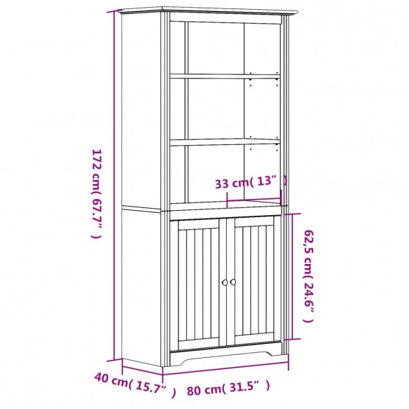 Bibliothèque BODO blanc and marron 80x40x172cm bois massif pin