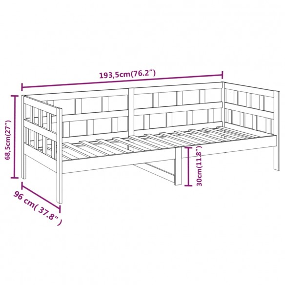 Lit de jour Gris Bois massif de pin 90x190 cm