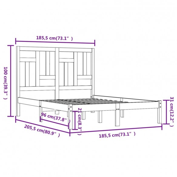 Cadre de lit Blanc Bois de pin massif 180x200 cm Super King