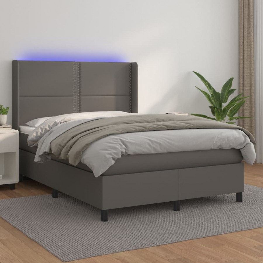 Cadre de lit matelas LED Gris 140x200 cm Similicuir