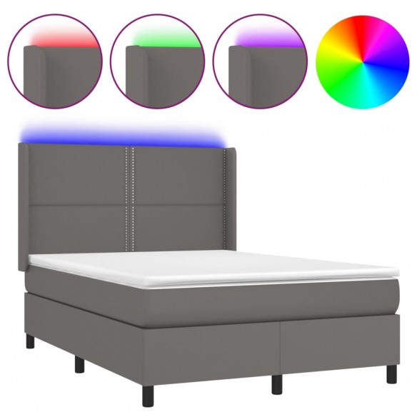 Cadre de lit matelas LED Gris 140x200 cm Similicuir