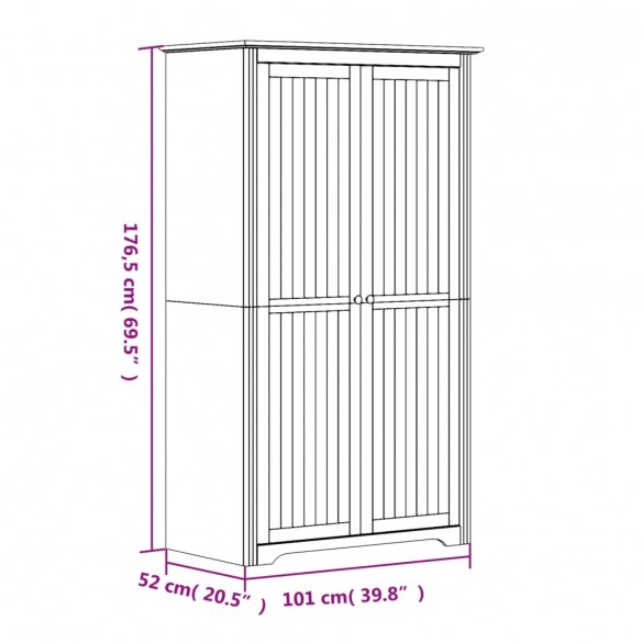 Garde-robe BODO blanc marron 101x52x176,5 cm bois massif de pin