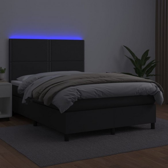 Cadre de lit avec matelas et LED Noir 140x190 cm