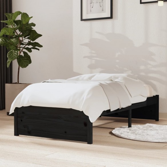 Cadre de lit Noir Bois massif 75x190 cm Petit simple