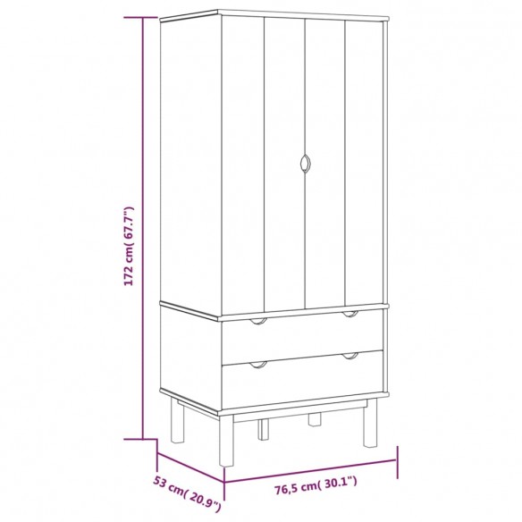 Garde-robe OTTA Marron et gris 76,5x53x172 cm Bois massif pin