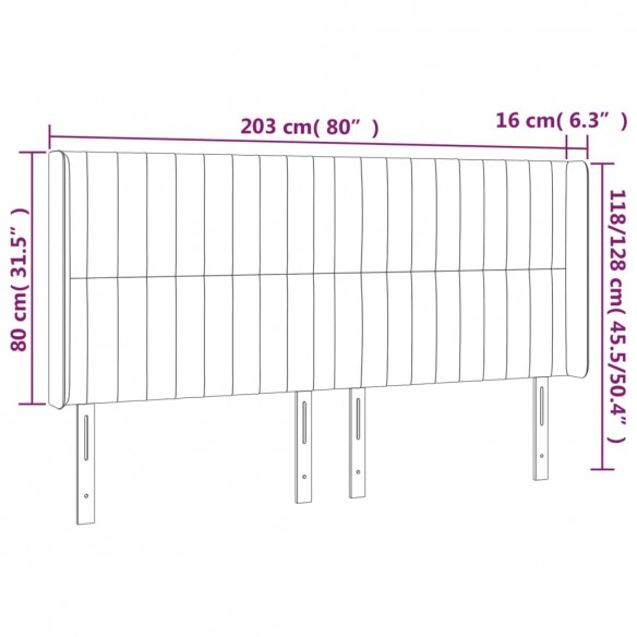 Tête de lit à LED Gris foncé 203x16x118/128 cm Velours