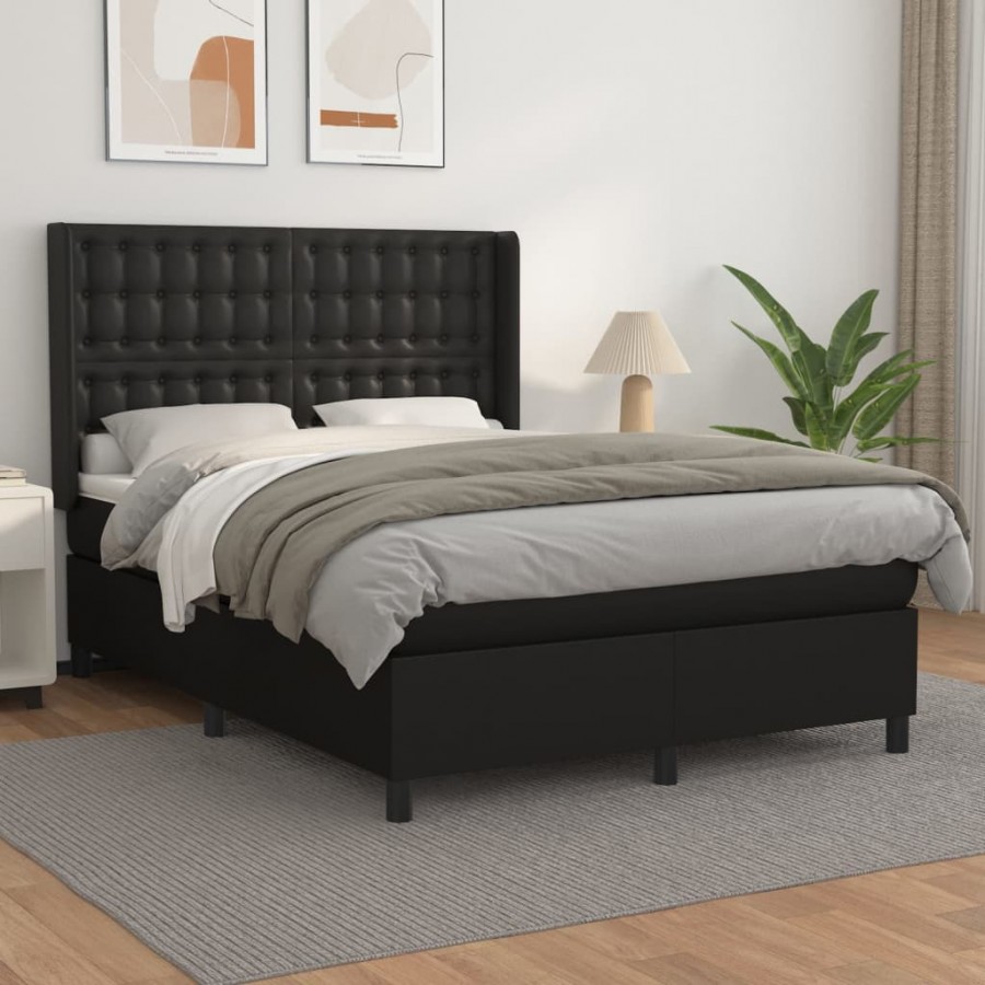 Cadre de lit avec matelas Noir 140x190 cm Similicuir