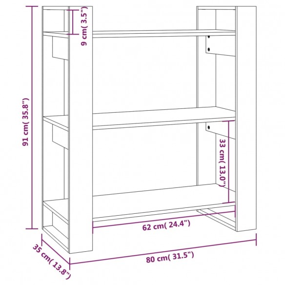 Bibliothèque/Séparateur de pièce Gris 80x35x91 cm Pin solide