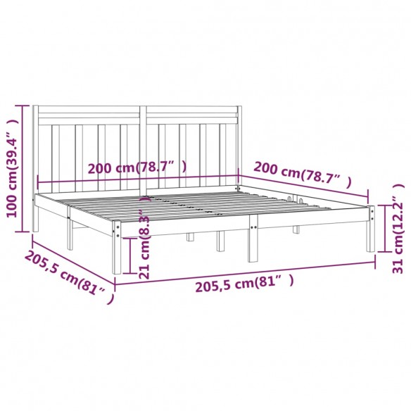 Cadre de lit Blanc Bois massif 200x200 cm