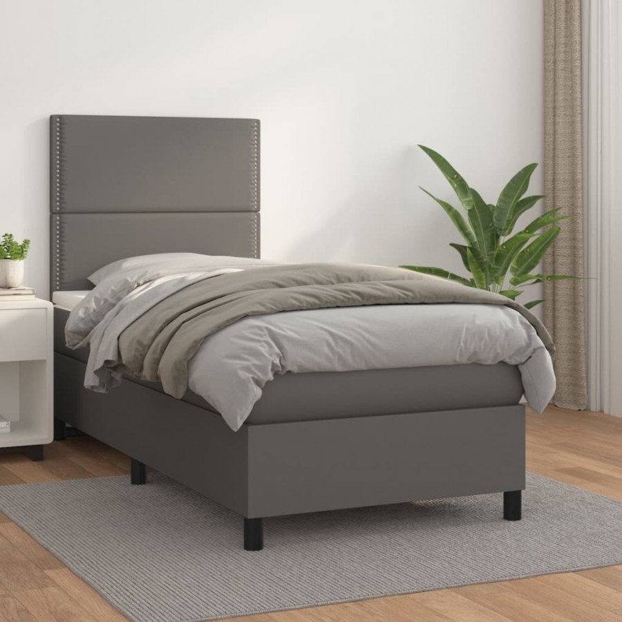 Cadre de lit avec matelas Gris 80x200 cm Similicuir