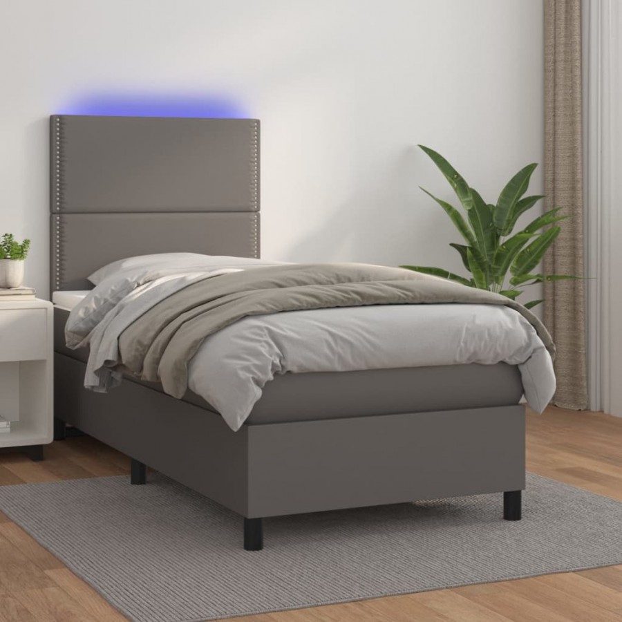 Cadre de lit avec matelas et LED Gris 80x200 cm