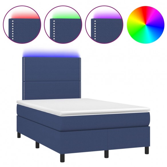 Cadre de lit et matelas et LED Bleu 120x200 cm Tissu