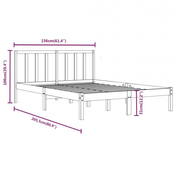 Cadre de lit Marron miel Bois massif 150x200 cm Très grand