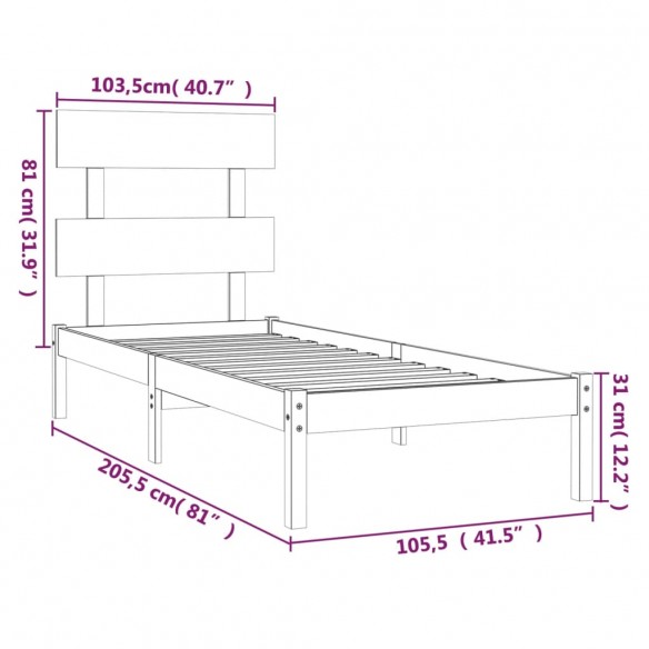 Cadre de lit Bois massif 100x200 cm