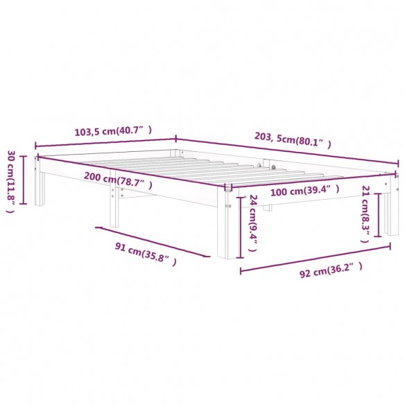 Cadre de lit Bois de pin massif 100x200 cm