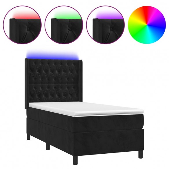 Cadre de lit matelas et LED Noir 100x200 cm Velours