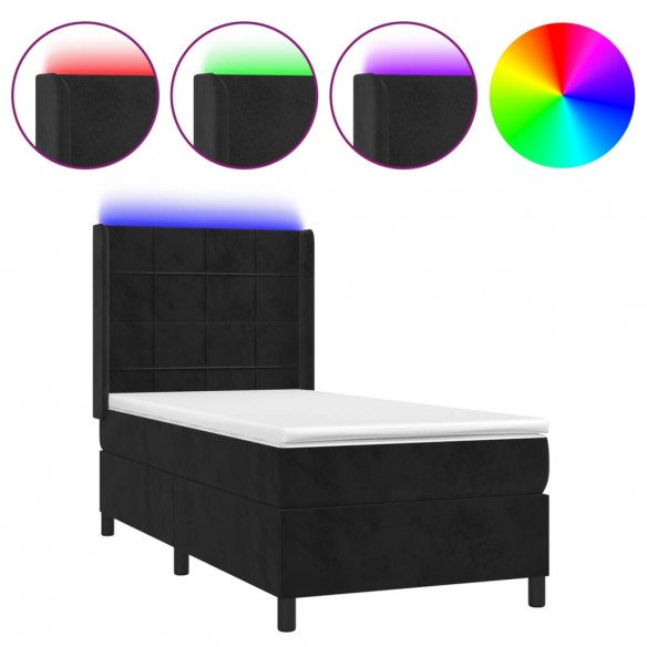 Cadre de lit matelas et LED Noir 100x200 cm Velours