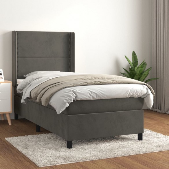 Cadre de lit et matelas Gris foncé 80x200 cm Velours