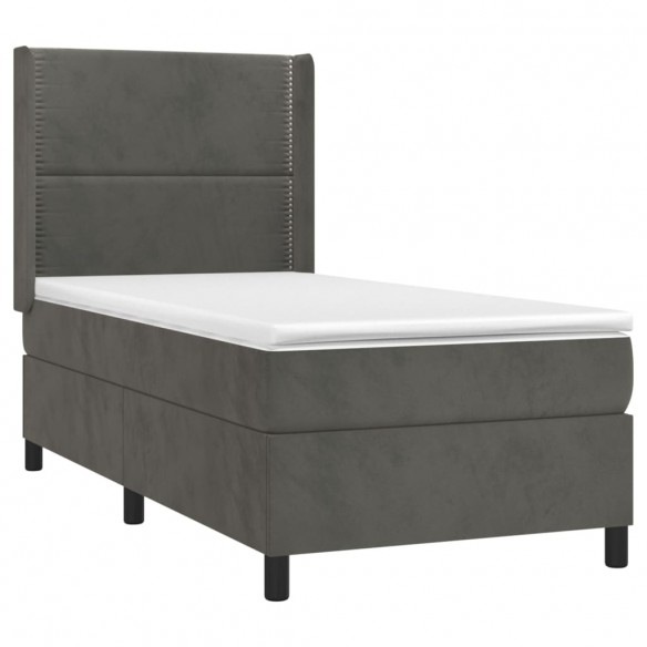 Cadre de lit et matelas Gris foncé 80x200 cm Velours