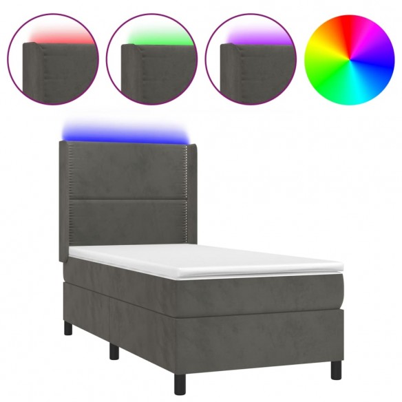 Cadre de lit matelas LED Gris foncé 80x200cm Velours