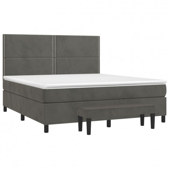 Cadre de lit et matelas Gris foncé 160x200cm Velours