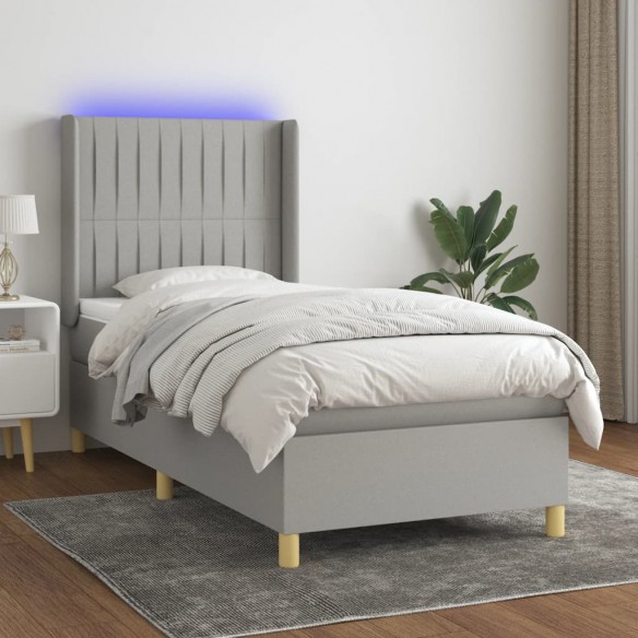 Cadre de lit matelas LED Gris clair 90x200cm Tissu