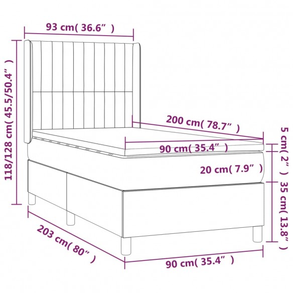 Cadre de lit matelas LED Gris clair 90x200cm Tissu