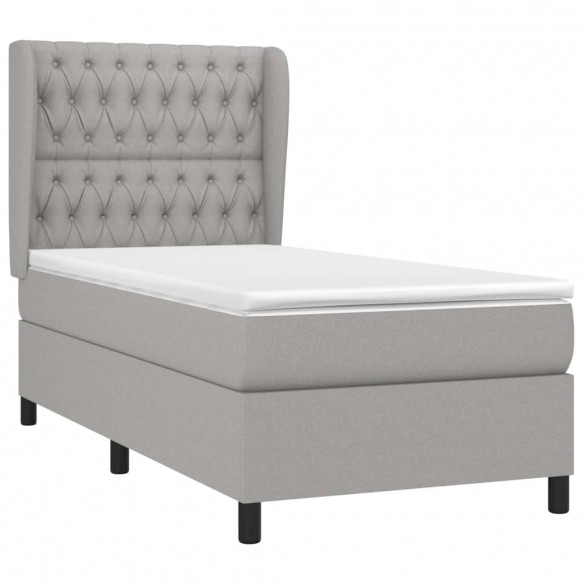 Cadre de lit avec matelas Gris clair 90x200 cm Tissu