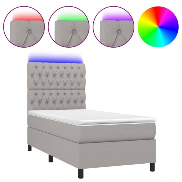 Cadre de lit avec matelas et LED Gris clair 90x200cm