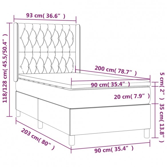 Cadre de lit matelas LED Gris clair 90x200cm Tissu