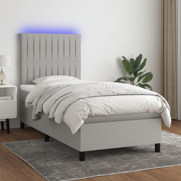 Cadre de lit avec matelas et LED Gris clair 90x200cm