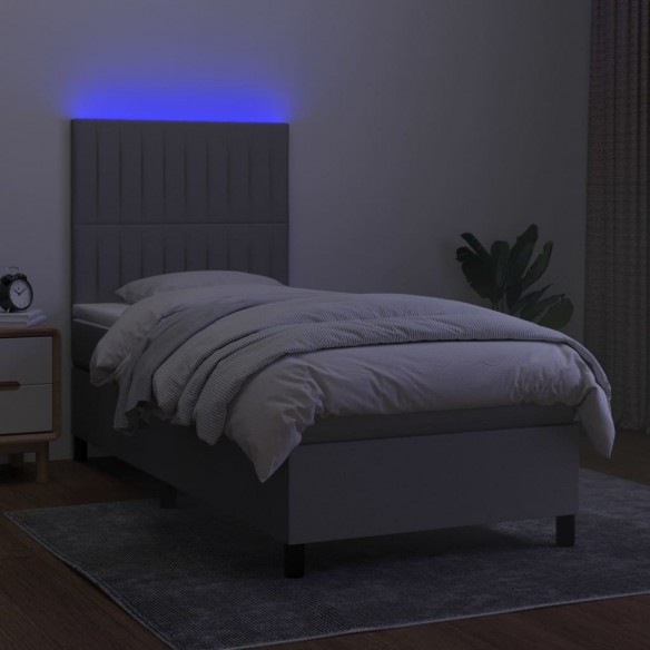 Cadre de lit avec matelas et LED Gris clair 90x200cm