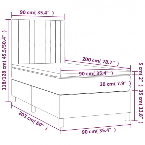 Cadre de lit avec matelas et LED Gris clair 90x200cm