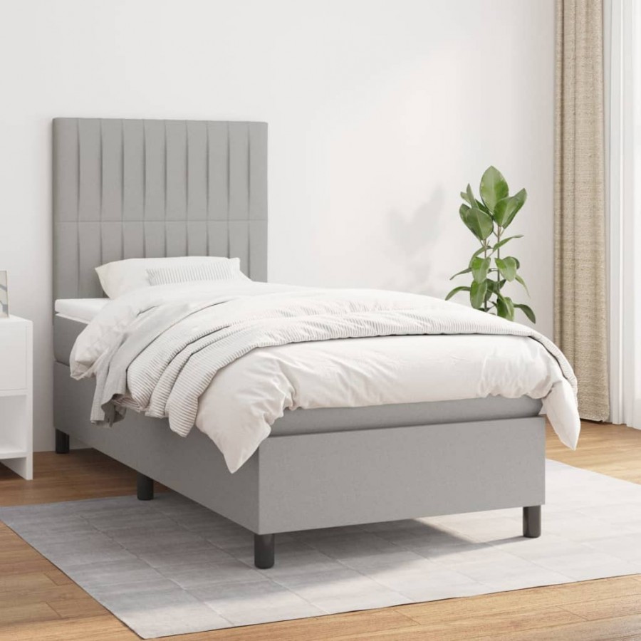 Cadre de lit avec matelas Gris clair 90x200 cm Tissu