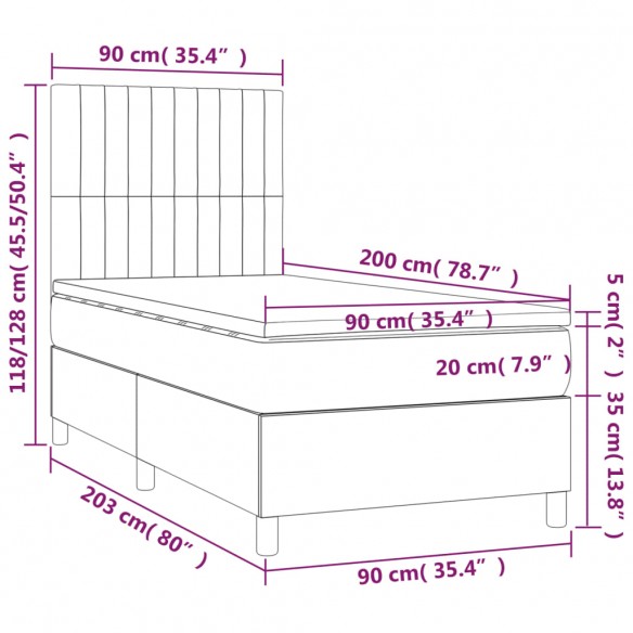 Cadre de lit avec matelas Gris clair 90x200 cm Tissu