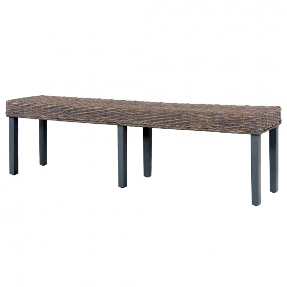 Banc 160 cm Gris Rotin naturel kubu et bois de manguier massif