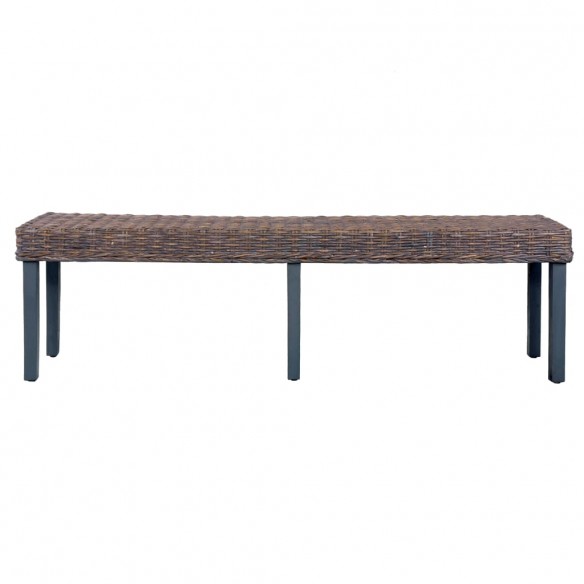 Banc 160 cm Gris Rotin naturel kubu et bois de manguier massif