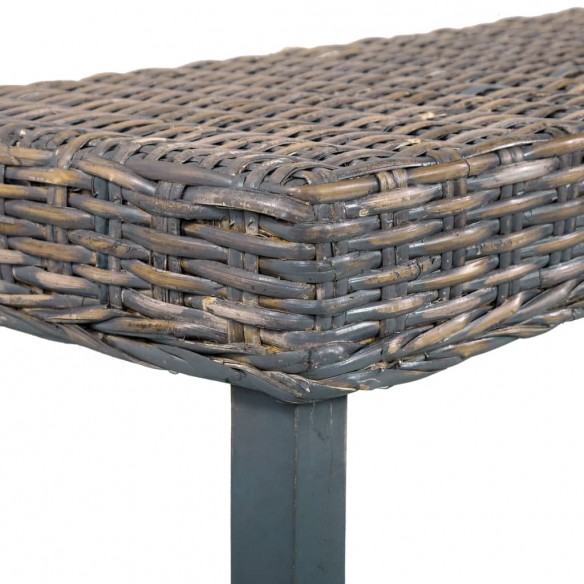 Banc 160 cm Gris Rotin naturel kubu et bois de manguier massif