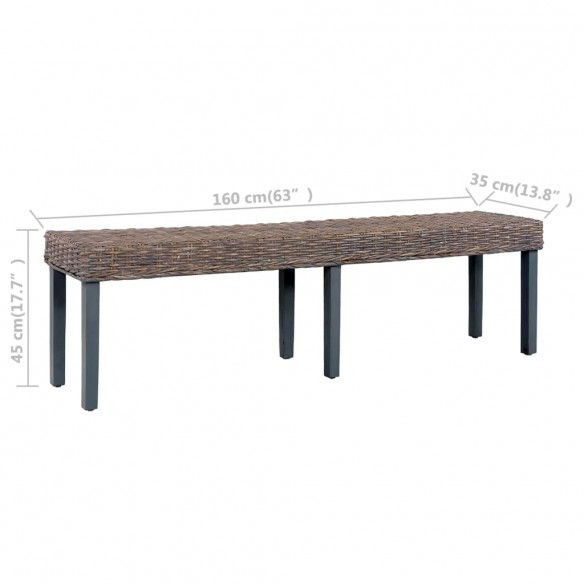 Banc 160 cm Gris Rotin naturel kubu et bois de manguier massif